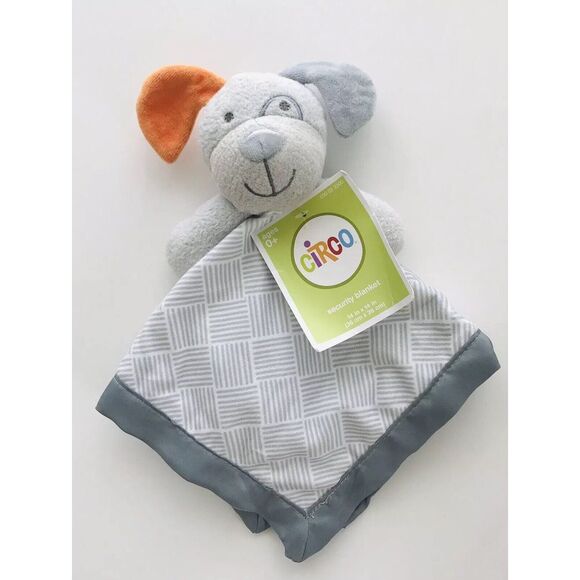 NEW Circo Gray Puppy Dog Baby Security Blanket Orange Ear Satin Lovey Toy Target - Picture 1 of 2